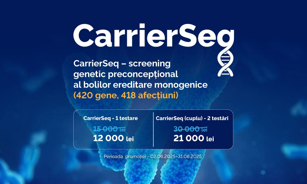 Test genetic CarrierSeq la preț promoțional: identifică riscul bolilor ereditare înainte de sarcină